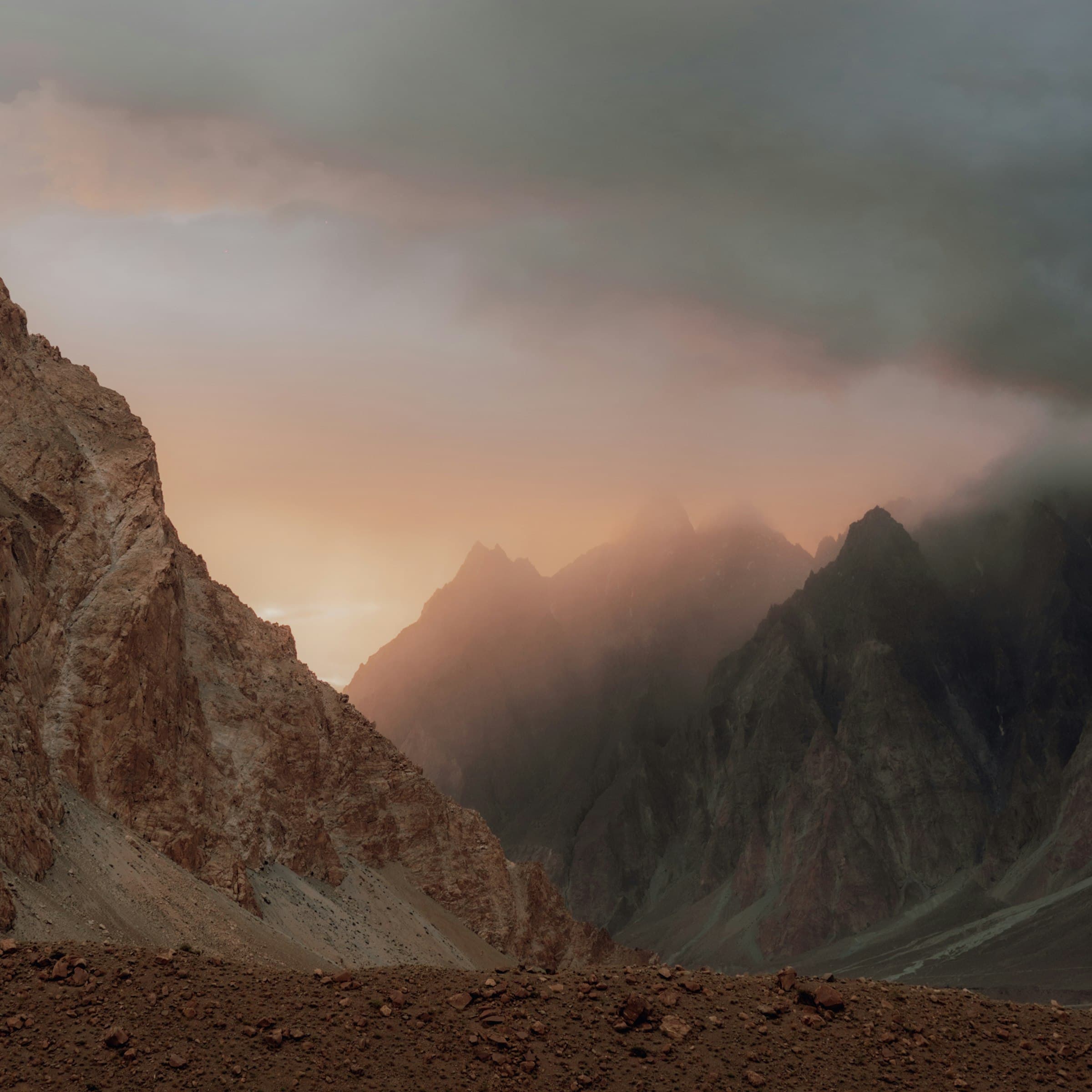 The Passu Cones glowing at sunset above Gojal